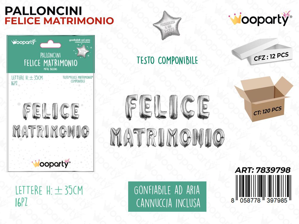 Palloncino Felice Matrimonio 35CM Arg.
