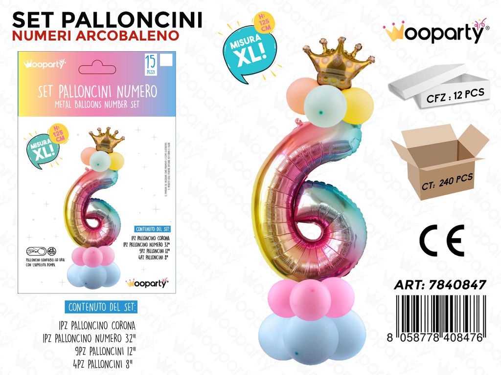 Set Palloncini N.6 Multicolor 15PCS 125CM