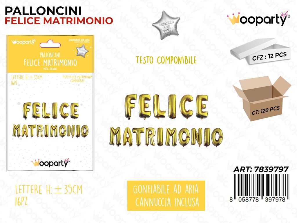 Palloncino Felice Matrimonio Oro 35CM