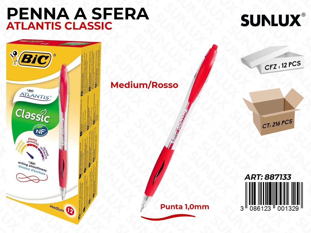 Bic Penna a Sfera Atlantis Rosso 1.0MM/ Pz da 12