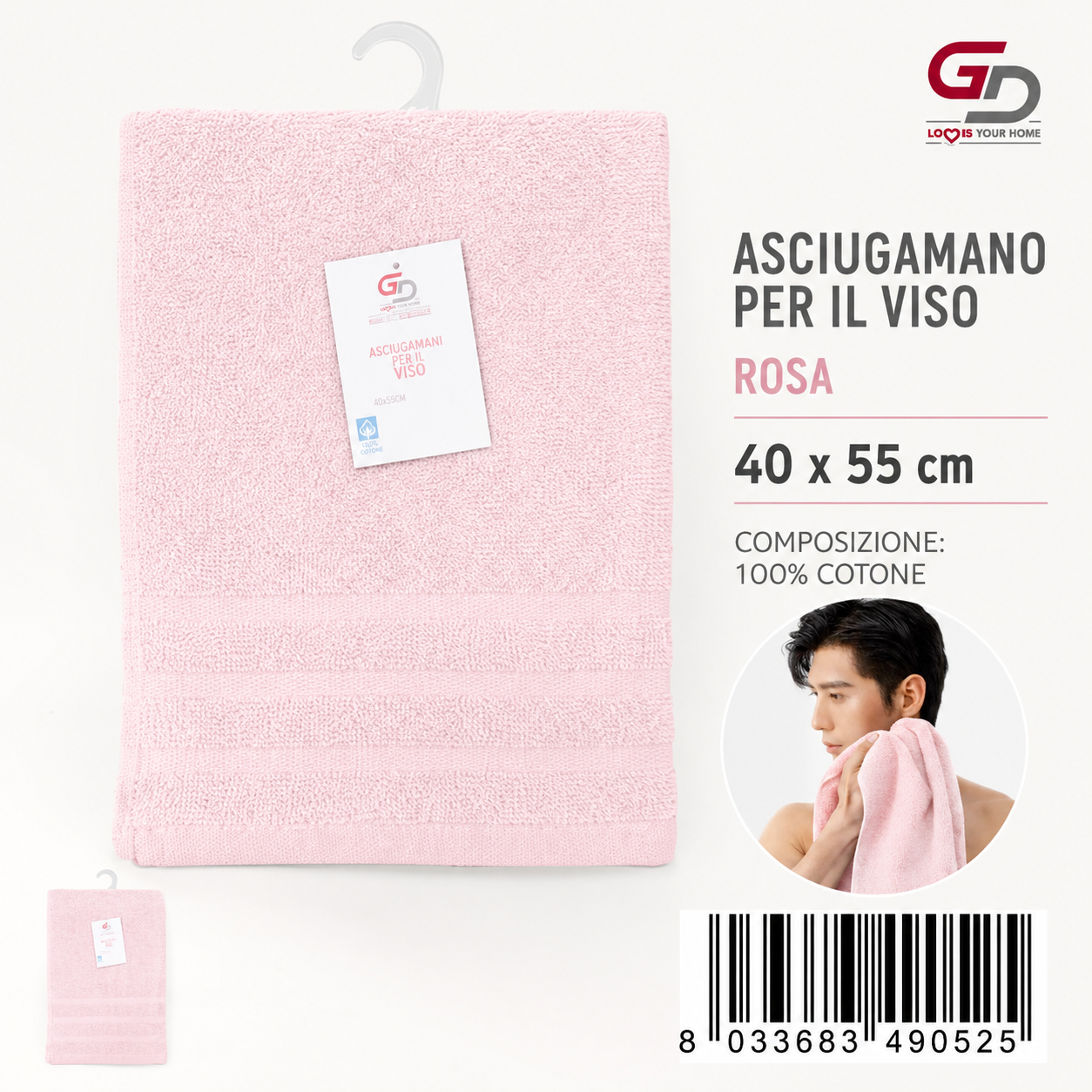 Asciugamano Ospiti Pink 40 X 55 Cm 100%Cotone
