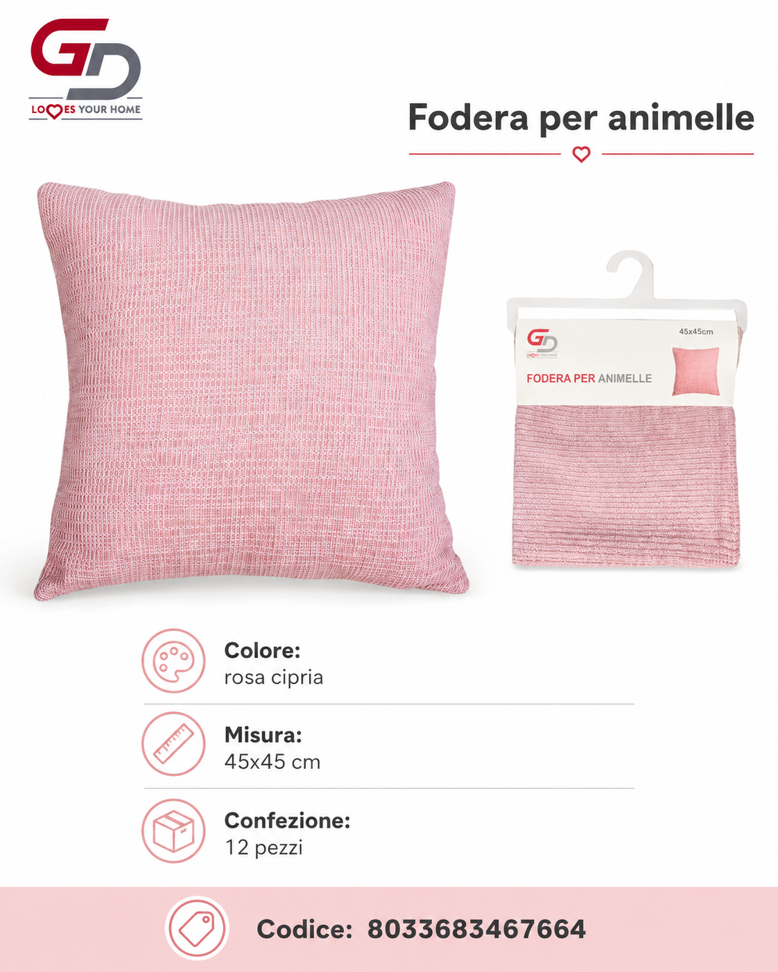 Federa Per Cuscino Animelle 45*45Cm