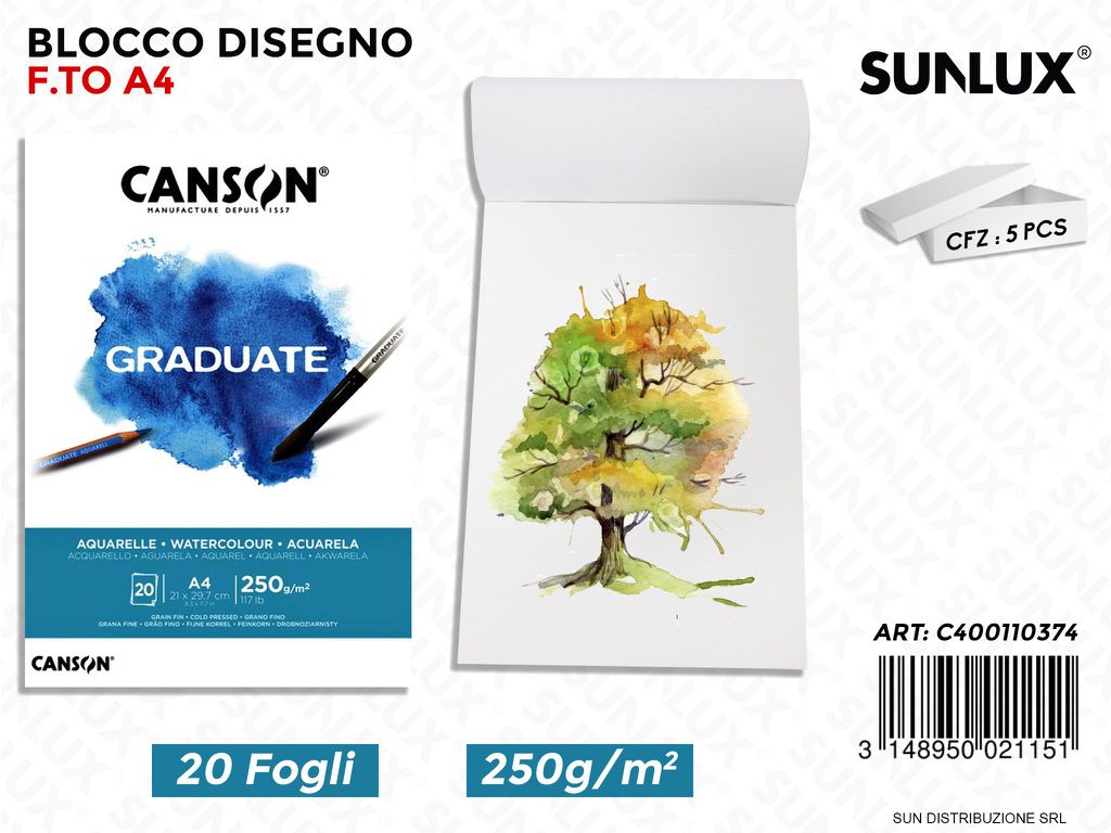 Blocco Disegno Acquerello F.to A4 20FF 250G