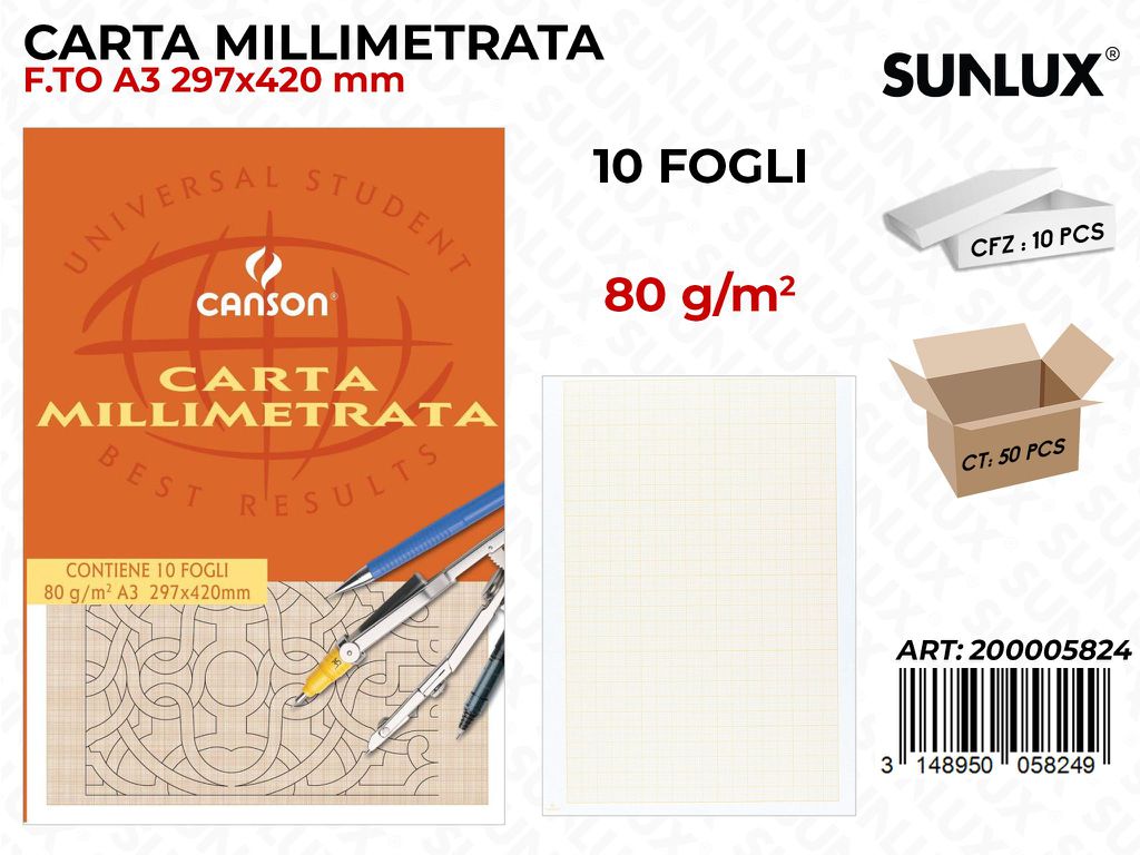 Carta Millimetrata 10FF A3 297*420MM 80GR