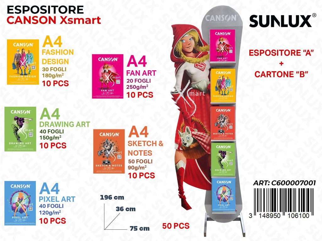 Esp. N Metallo Canson Xsmart A4 Ass. 196*36*75CM/ Pz da 50