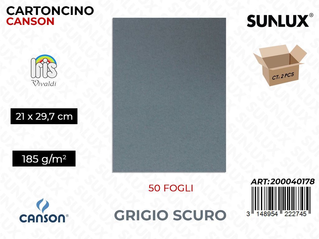 Glio Iris Vivaldi Grigio Scuro A4 185G.