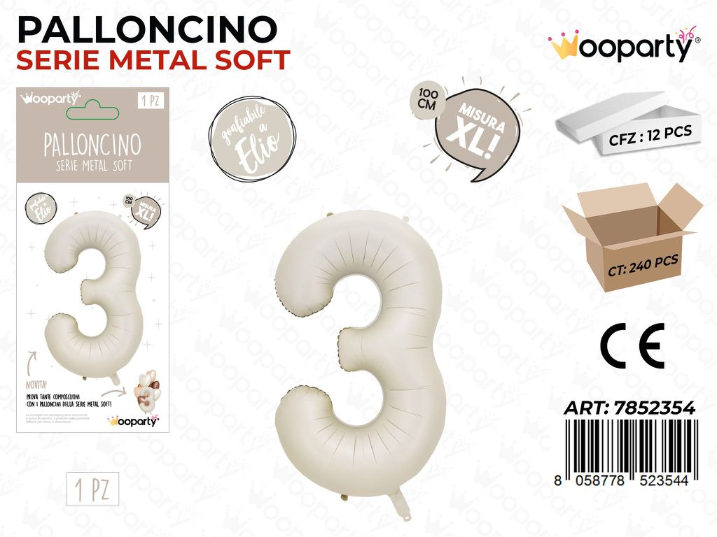 Wooparty Palloncino N.3 Metal Soft 100CM