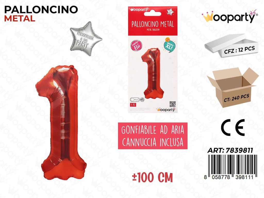 Palloncino Metal Rosso N. 1 100CM