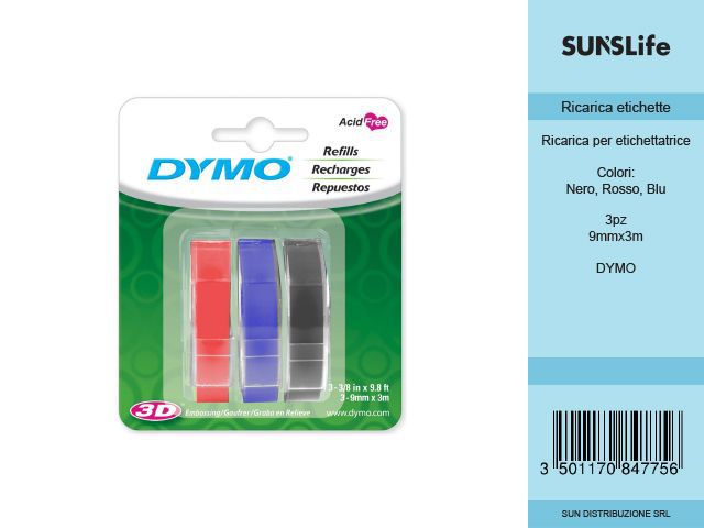 Dymo Nastro Vinile Blis. 3PZ Ass