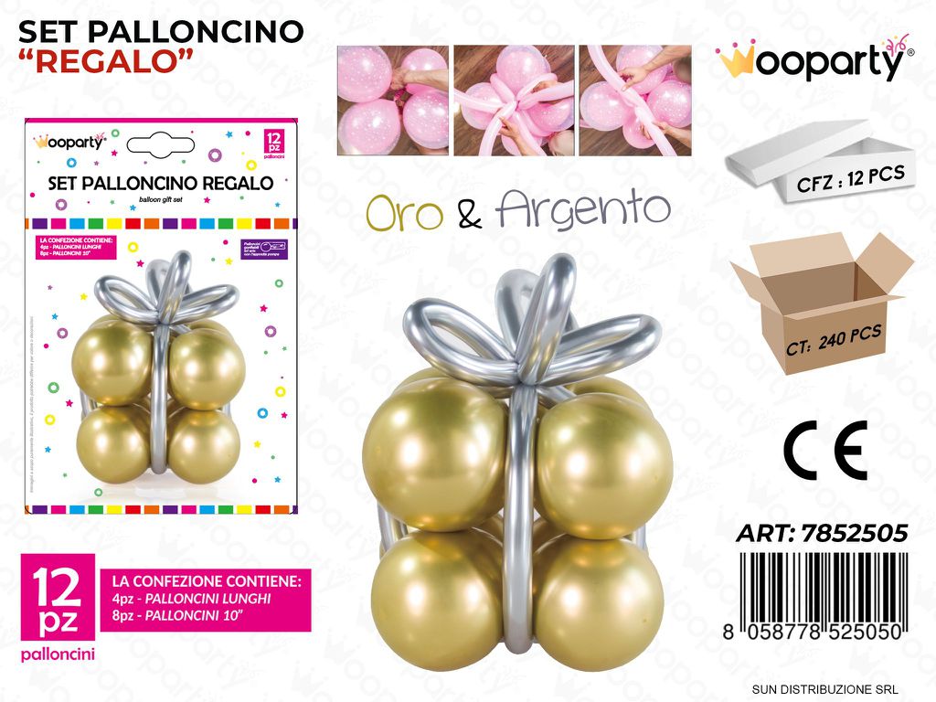Set Palloncino Regalo ORO*ARG. 12PCS