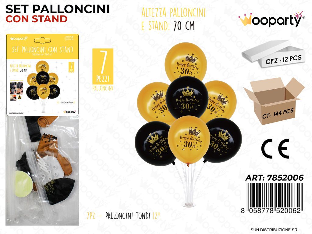 Set Pallon. c/ Stand H. B. 30ANNI 7PCS Ass 70CM