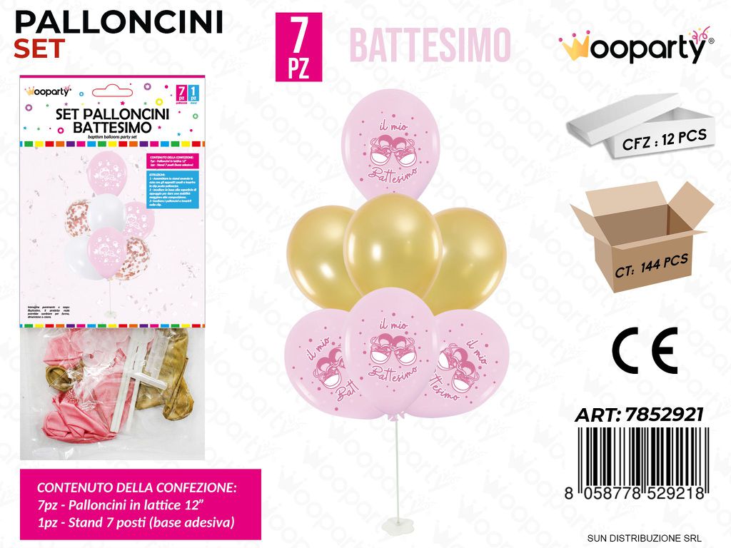 Set Palloncini c/ Stand Battesimo Girl 7PCS Ass. / Pz da 12