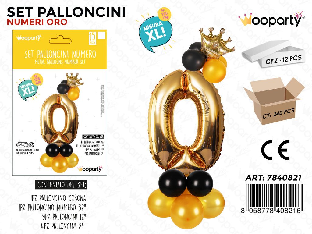 Set Palloncini N.0 ORO*NERO 15PCS 125CM