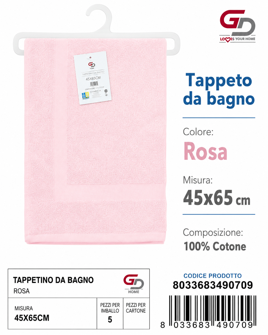 Tappeto Da Bagno Pink 45 X 65 Cm 100%Cotone