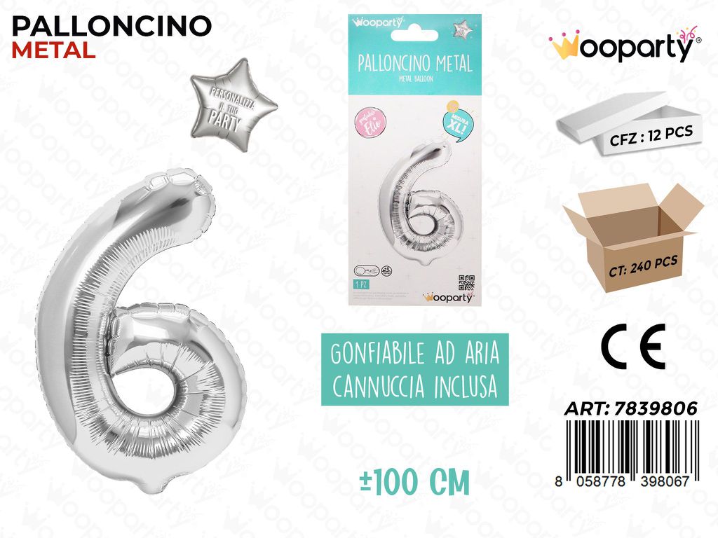 100CM Palloncino Mylar Arg Num. 6