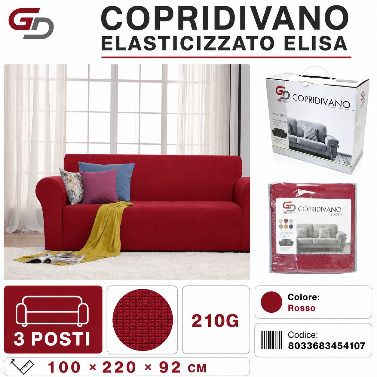 Copridivano Elasticizzato Elisa 3 Posti 210G