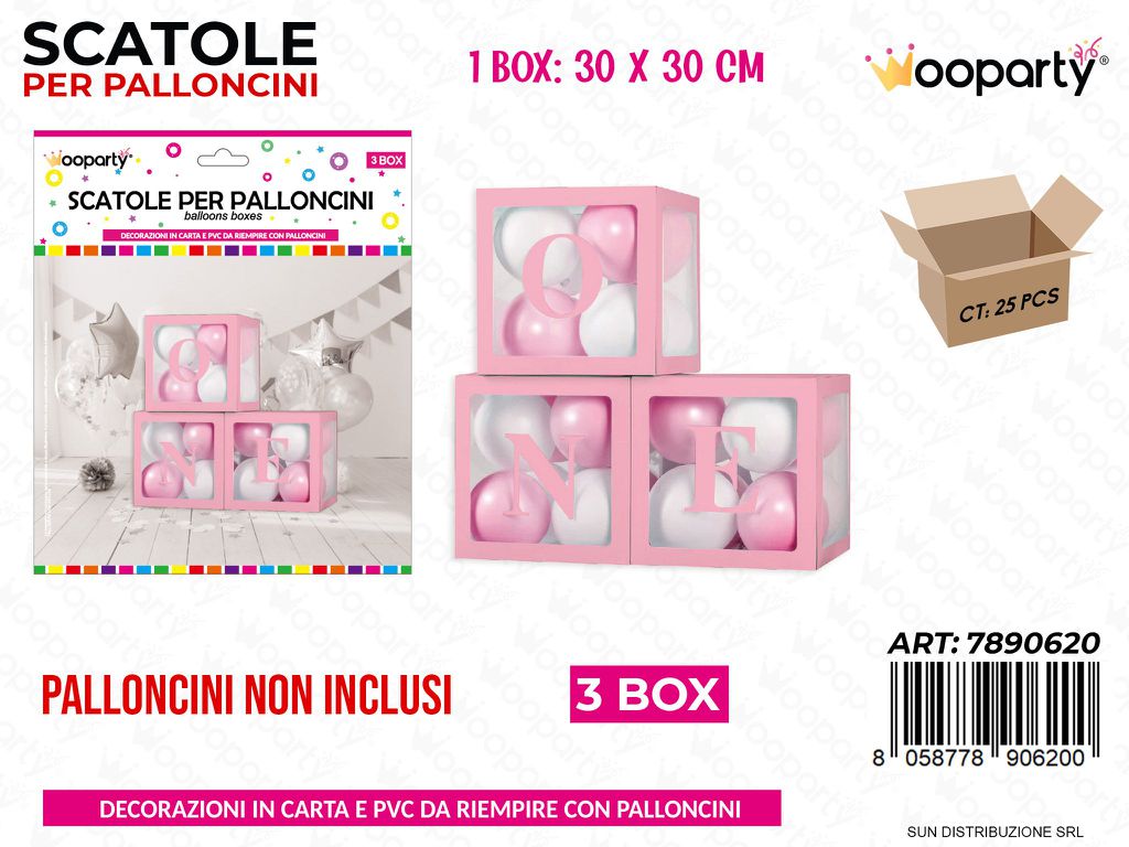 Scatole per Palloncini 3BOX One Rosa 30*30CM