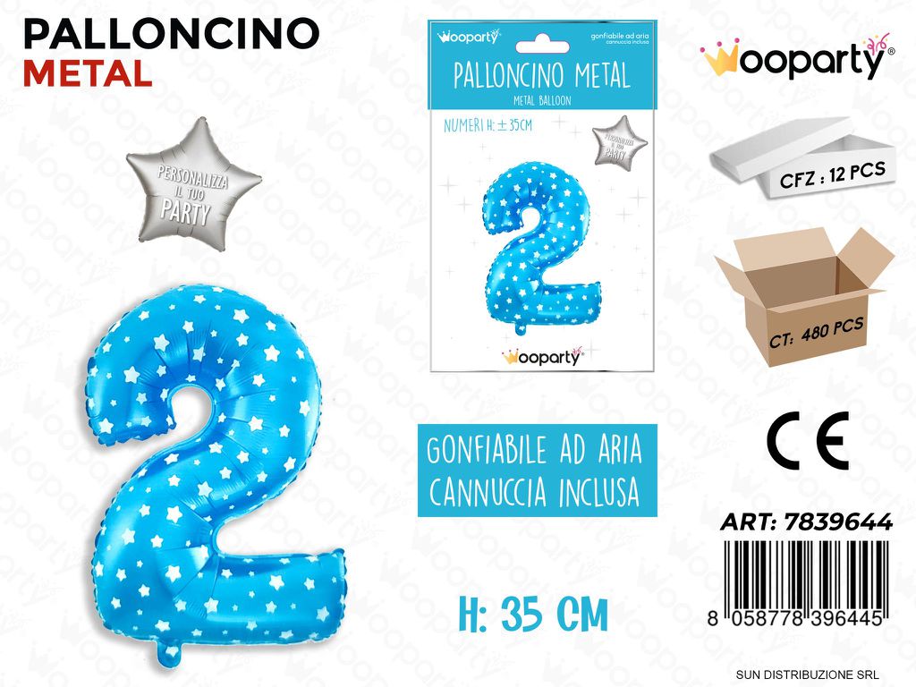 Palloncino Mylar Blu c/ Stelle N. 2 35CM
