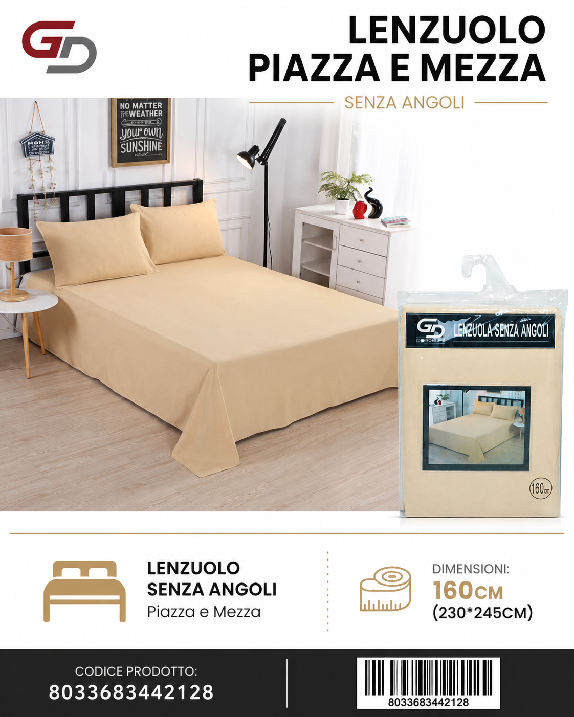 Lenzuolo Piazza E Mezza 230*245Cm 160Cm