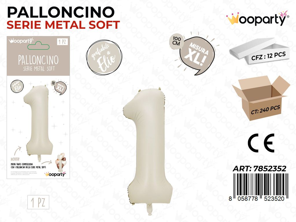 Wooparty Palloncino N.1 Metal Soft 100CM