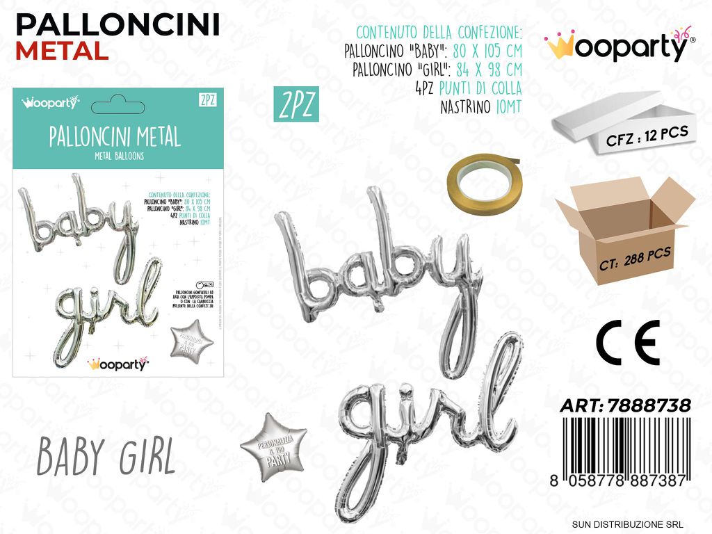 Palloncini Metal Baby Girl Argento