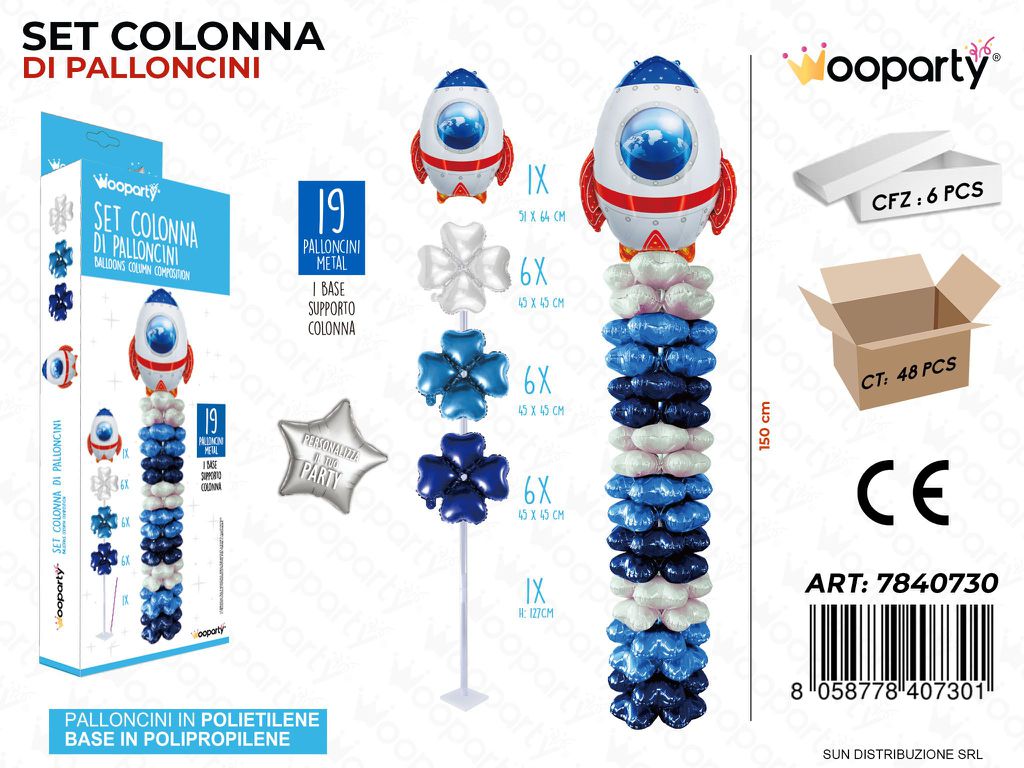 Set Colonna di Palloncini Spazio 19PCS Ass.