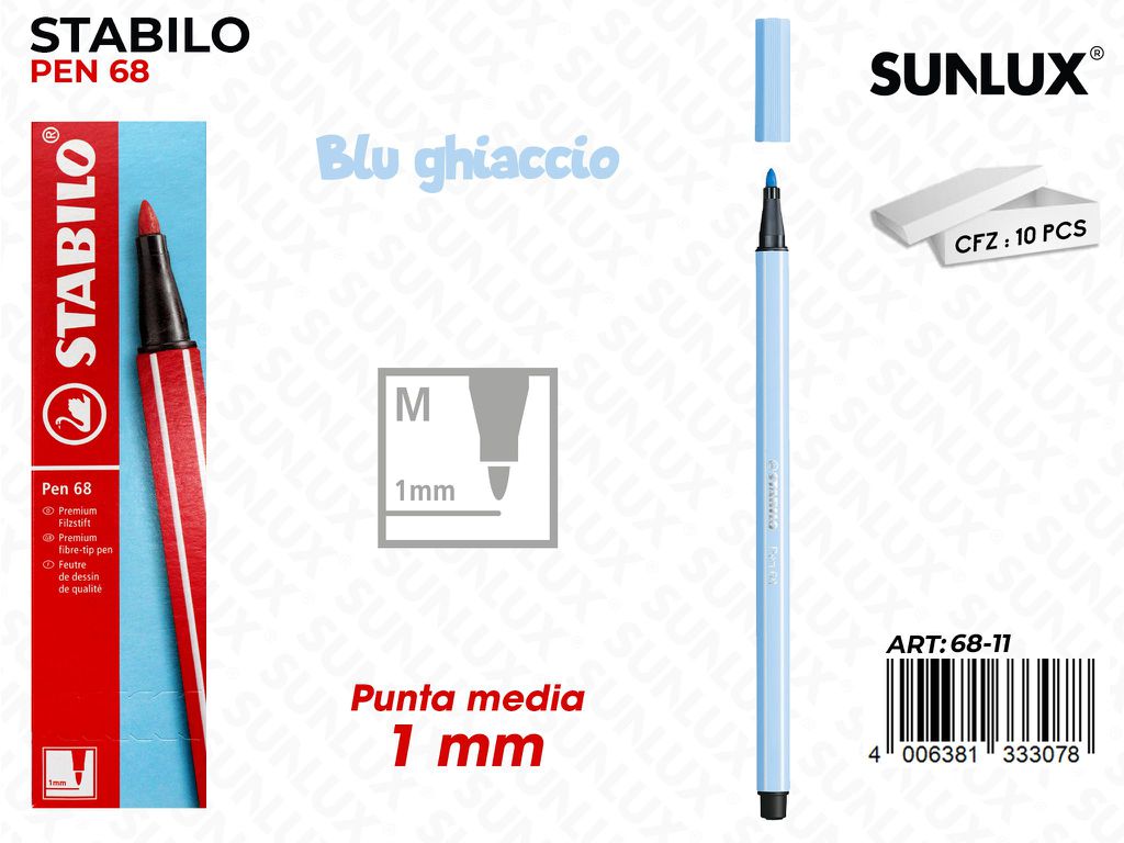 Stabilo Pen 68 Punta M Blu Ghiaccio