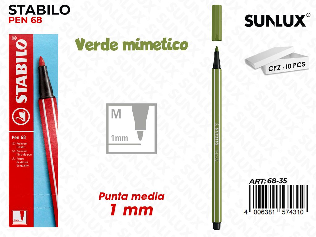 Stabilo Pen 68 Punta M Verde Mimetico
