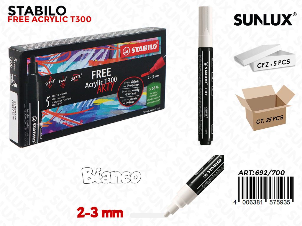 Stabilo Free Acrylic T300 Bianco 2-3MM