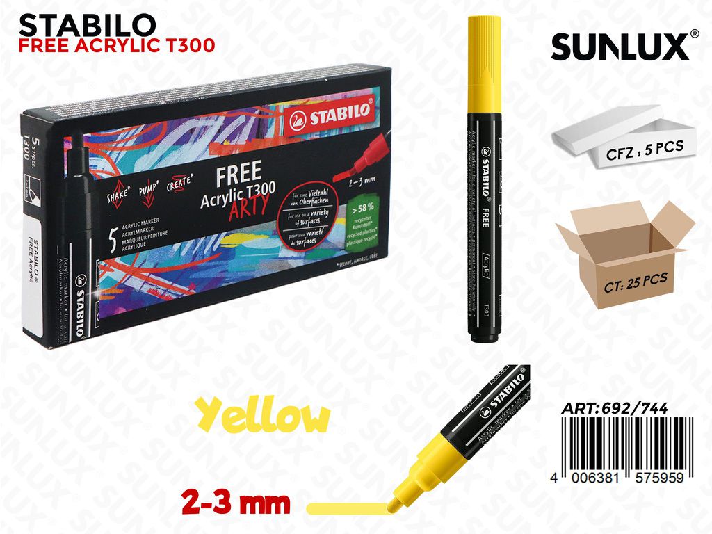 Stabilo Free Acrylic T300 Yellow 2-3MM
