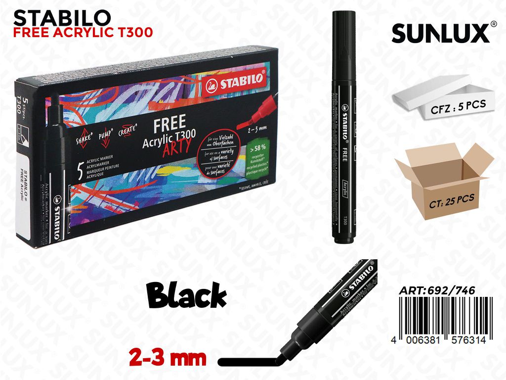 Stabilo Free Acrylic T300 Nero 2-3MM