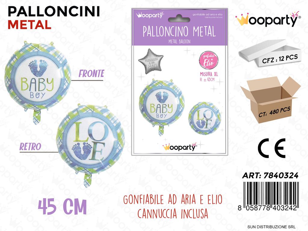 Palloncini Metal Baby Boy Celeste 45CM Xl