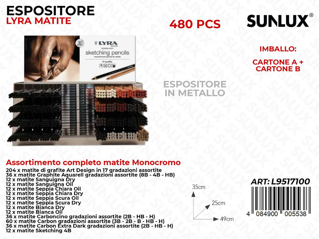 Esp. in Metallo Matite Lyra Monocromo 480PCS