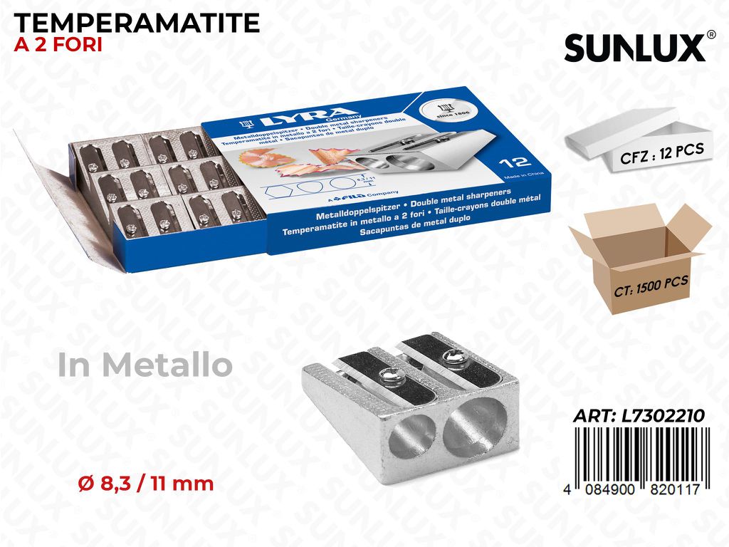 Lyra Temperamatite 2 Fori in Metallo D.8.3MM / Pz da 12