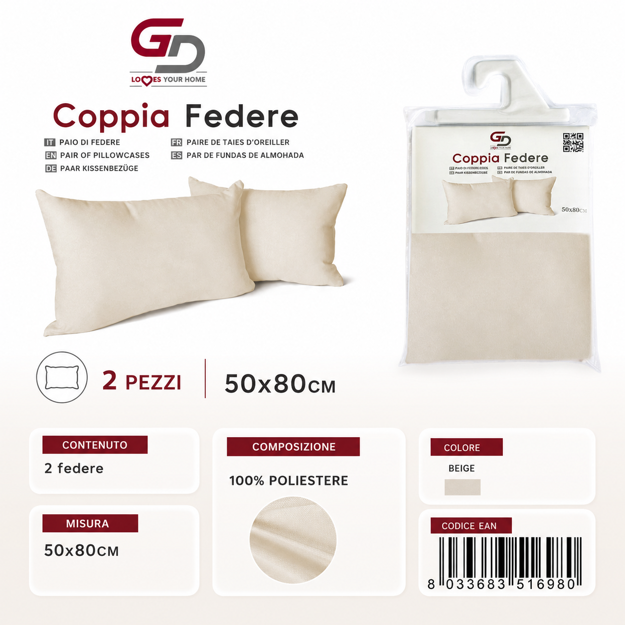Federa Per Cuscino Beige