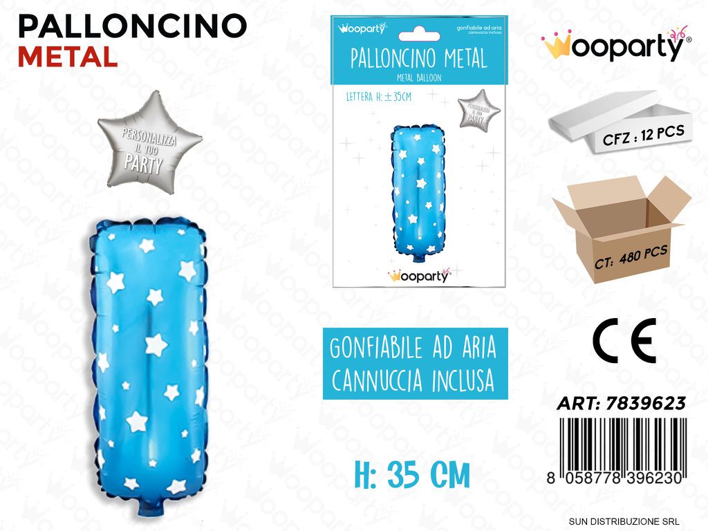 Palloncino Mylar Blu c/ Stelle Let. i 35CM