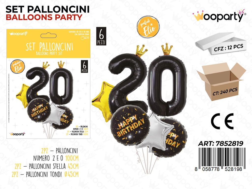 Set Palloncini H. Birthday 20ESIMO Nero 6PCS