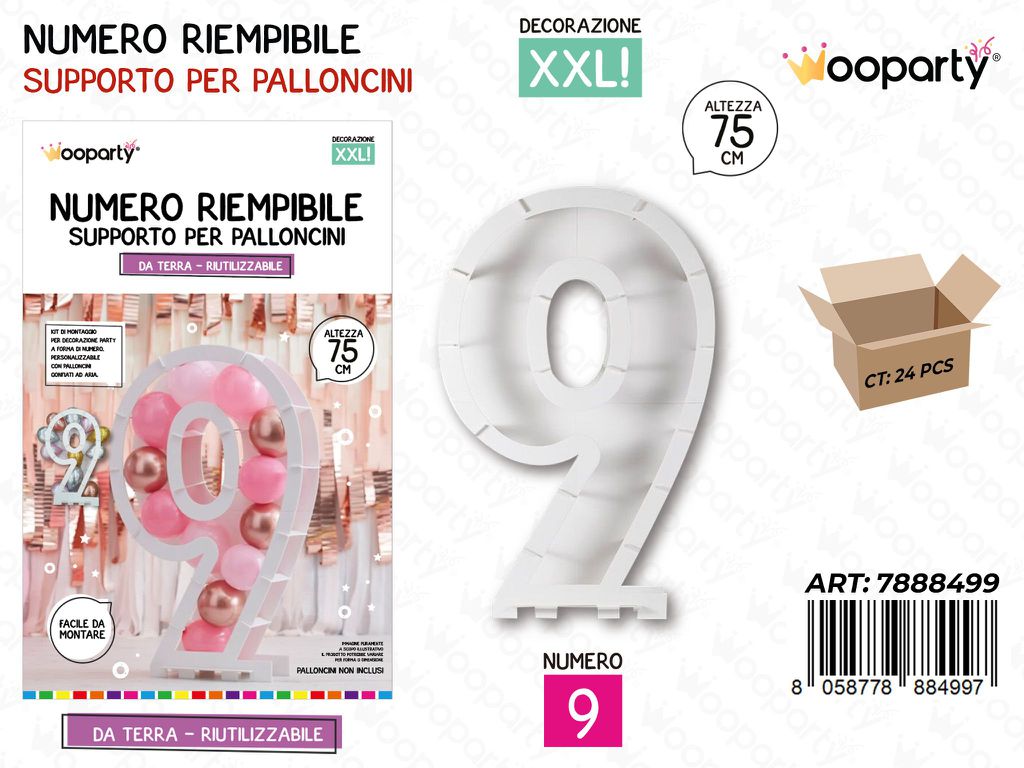 Wooparty Num. Riempibile Pallonc. N.9 75CM
