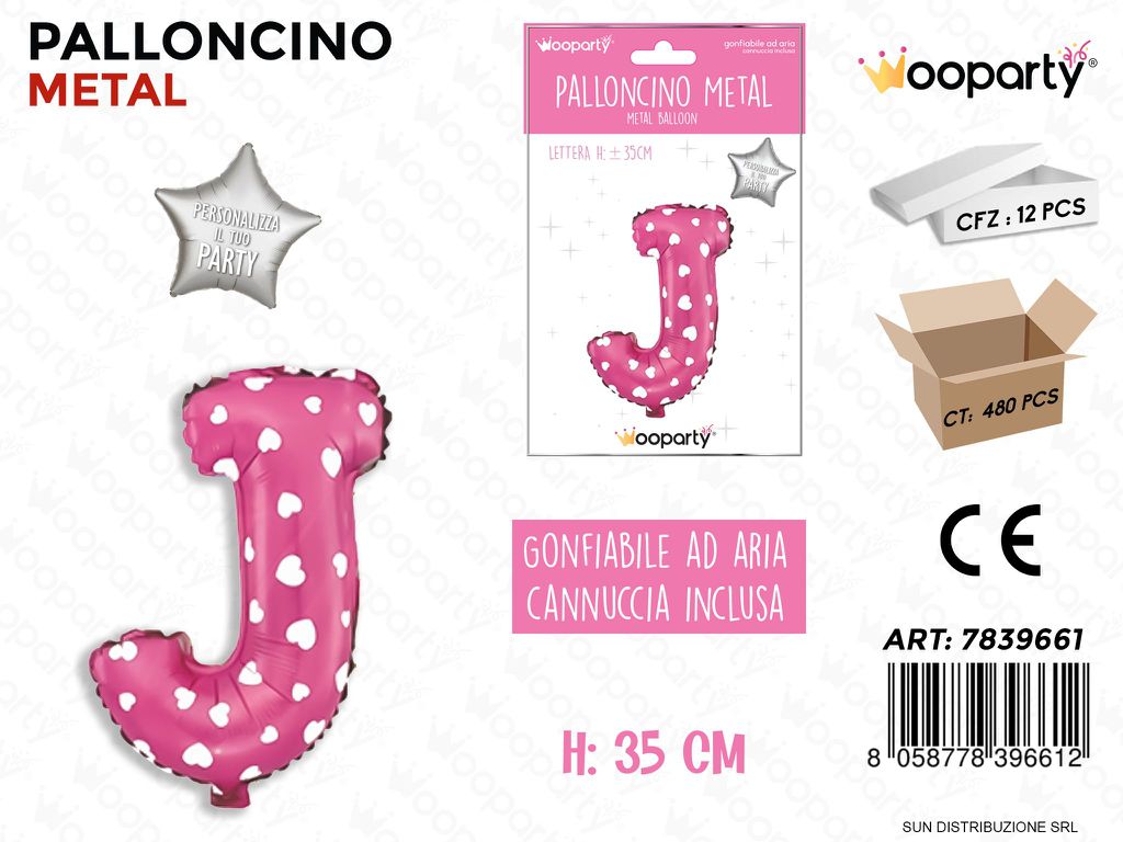 Palloncino Metal Rosa c/Cuore Let. J 35CM