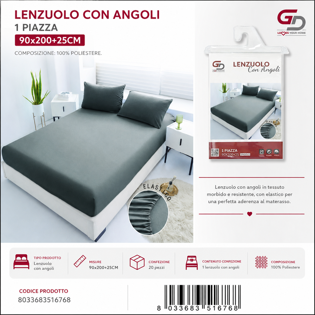 Lenzuolo Con Angoli Copripiumino+1 Federa Cuscino