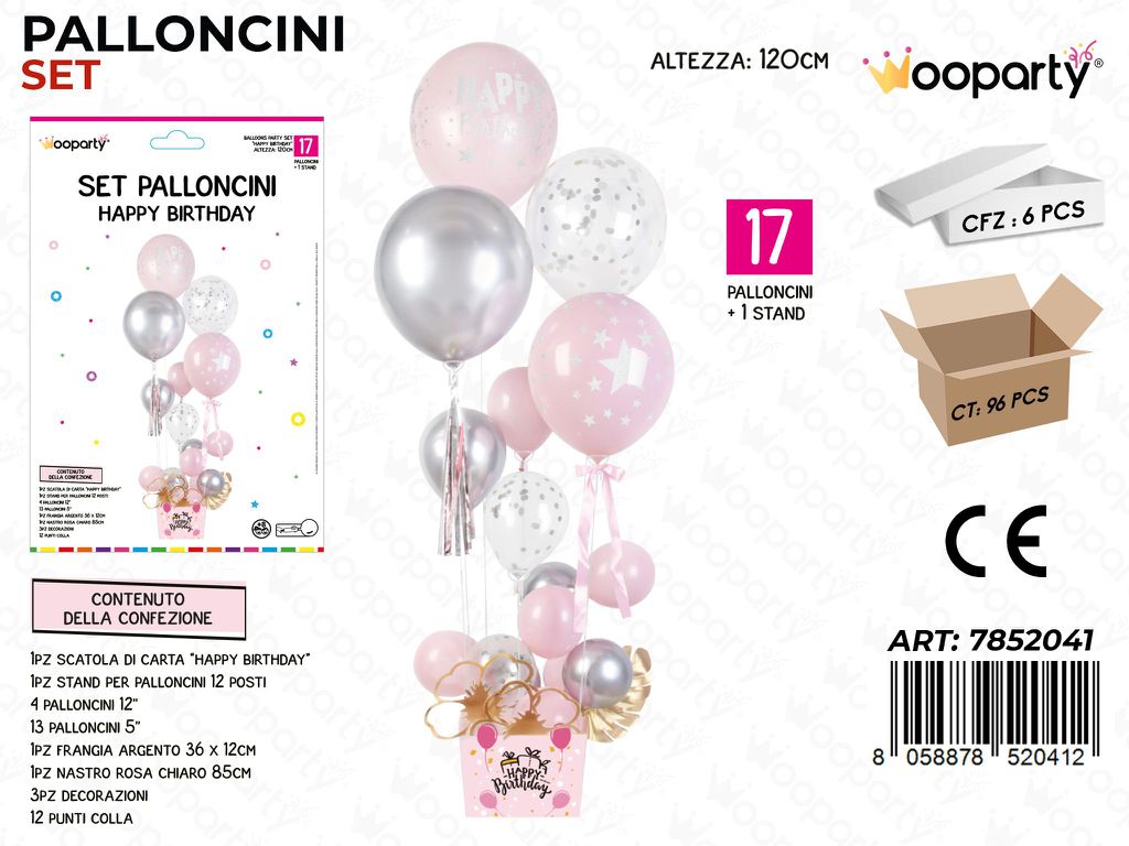 Wooparty Set Pallon. c/ Stand H. Birthday 17PCS
