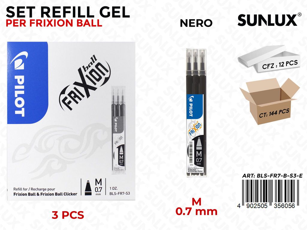 Pilot Refill Frixion 3PZ Nero 0.7MM