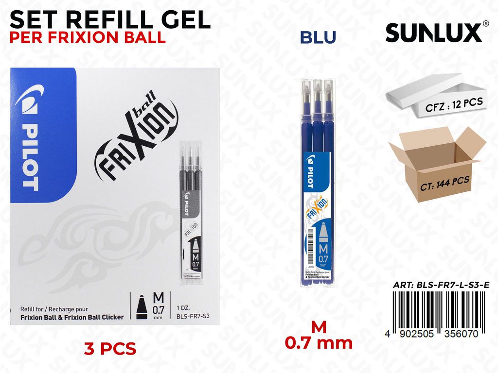 Pilot Refill Frixion 3PZ Blu 0.7MM