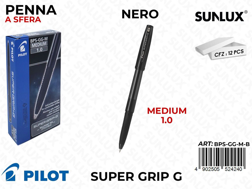 Pilot Super Grip Pen Nero Cappuccio 1.0MM