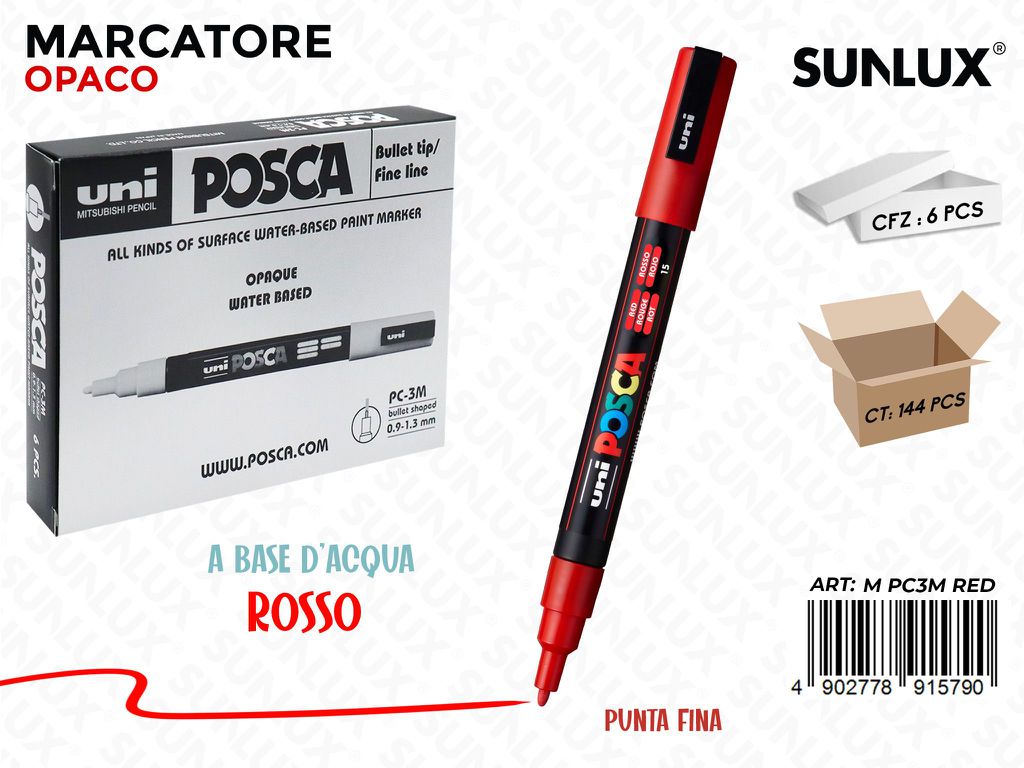 Uni Posca PC-3M M Rosso 0.9-1.3MM / Pz da 6