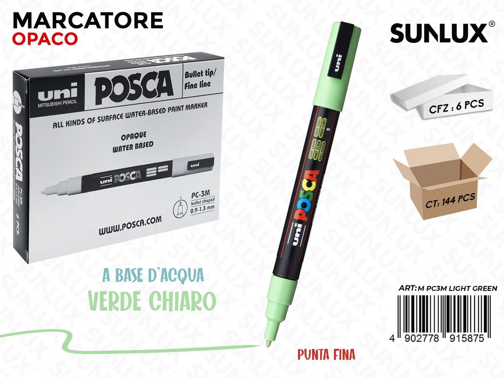 Uni Posca PC-3M M Verde Chiaro 0.9-1.3MM / Pz da 6