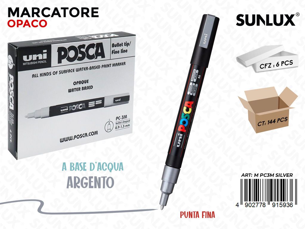 Uni Posca PC-3M M Argento 0.9-1.3MM / Pz da 6