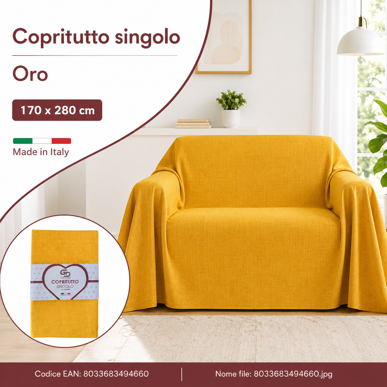 Copritutto 1P T.U. 170 X 280 Cm Oro Copritutto