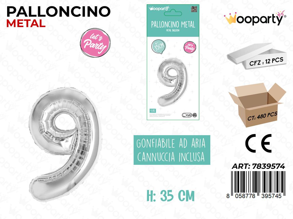 Palloncino Argento Metal 35CM N. 9