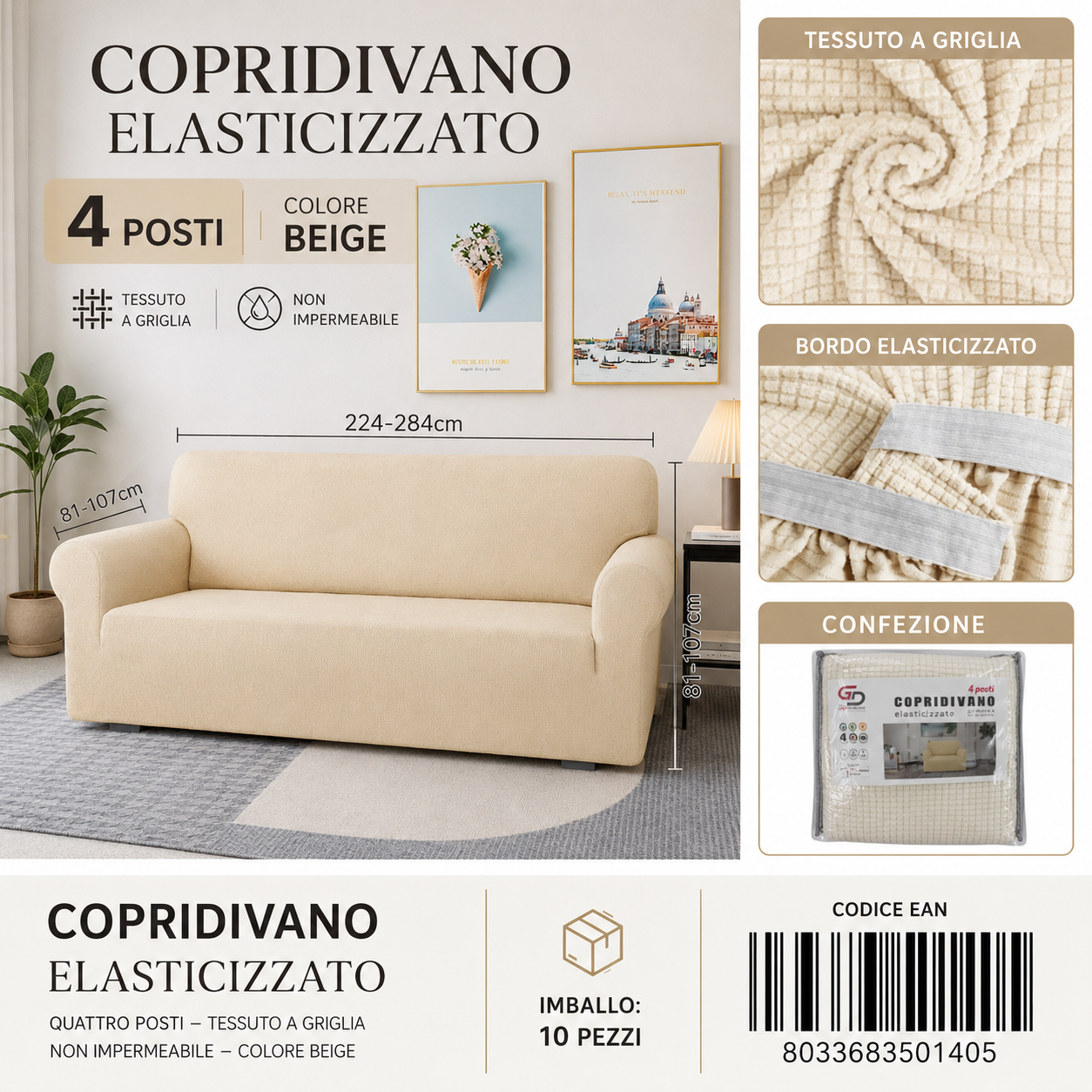 Copridivano 4Posti Non Impermeabile